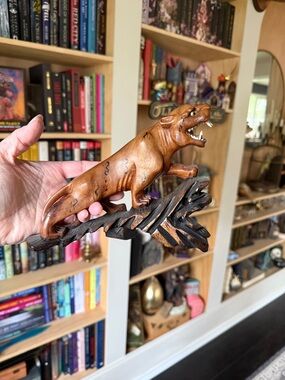 Antique Hand Carved rosewood Tiger Figurine - Brown